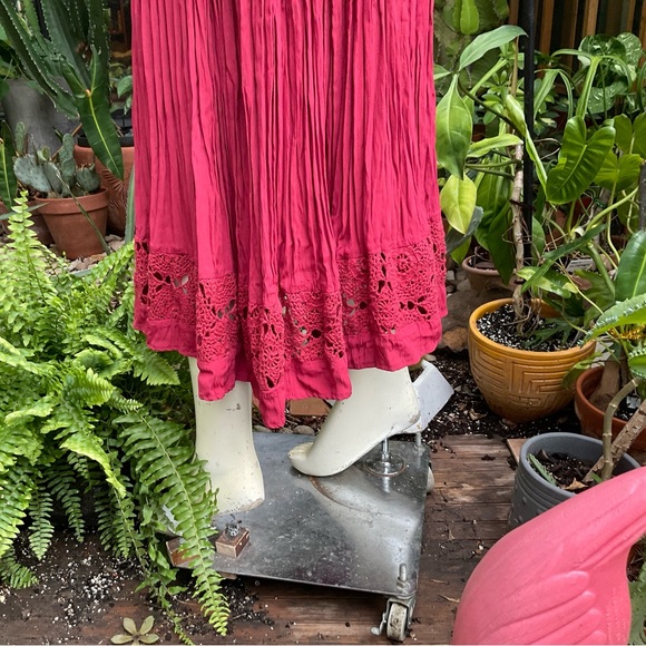Vintage Pleated Crochet Hem Maxi BroomSkirt Boho Anthro Prairie Small Medium - Picture 5 of 6